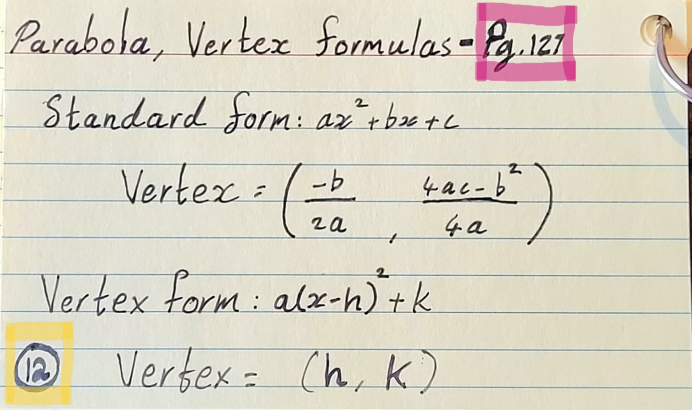 MathNav class note card with numbered index and page reference